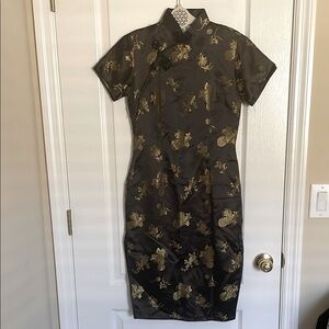 Vintage Elegant Asian Style Midi Dress with Mandarin Collar